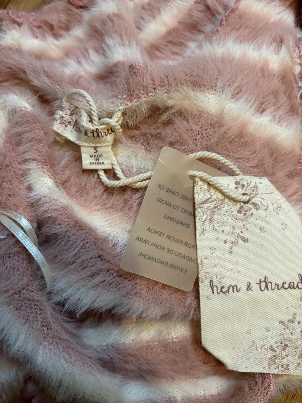 Hem & Thread Striped Fuzzy Tank Top in Dusty Rose & Cream NWT - Picture 3 of 3
